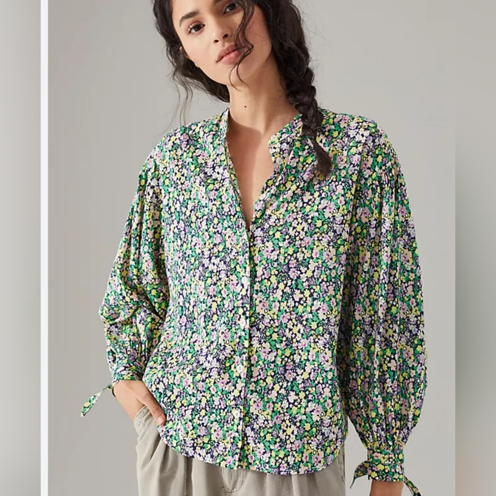 Maeve By Anthropology Ashleigh Spring Time Floral Women's Top With Ties Size M